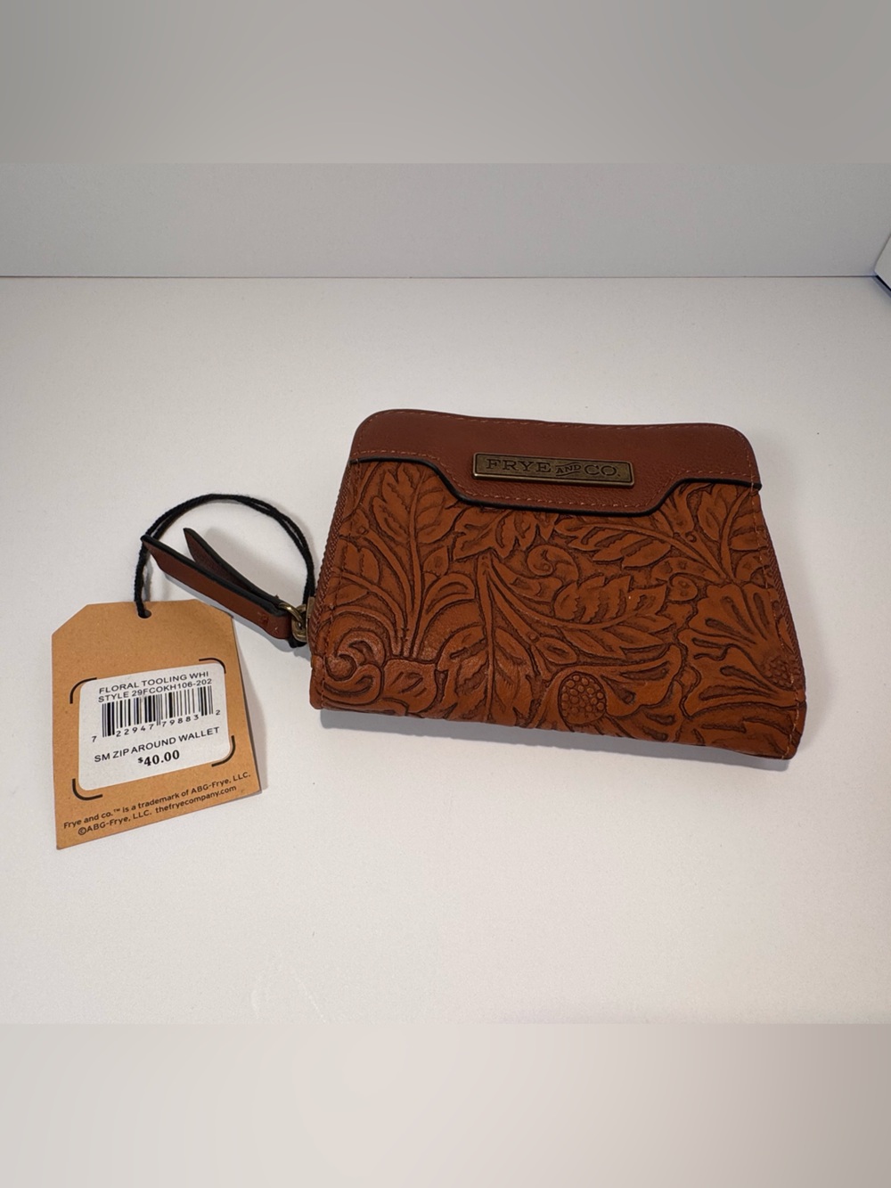 Frye & Co. Floral Tooling Zip Around Wallet Brown NWT Wristlet